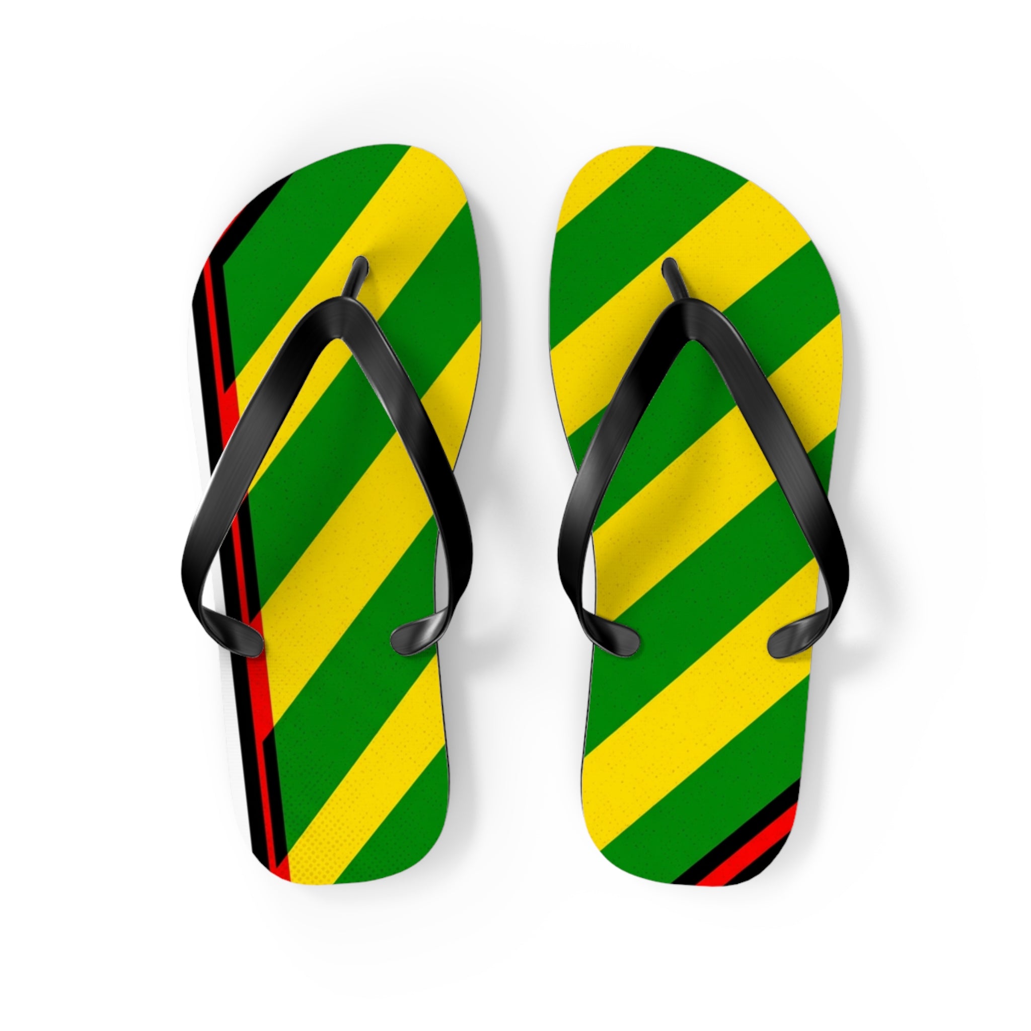 Jamaican Stripe Flip Flops – Green, Yellow & Black Beach Sandals