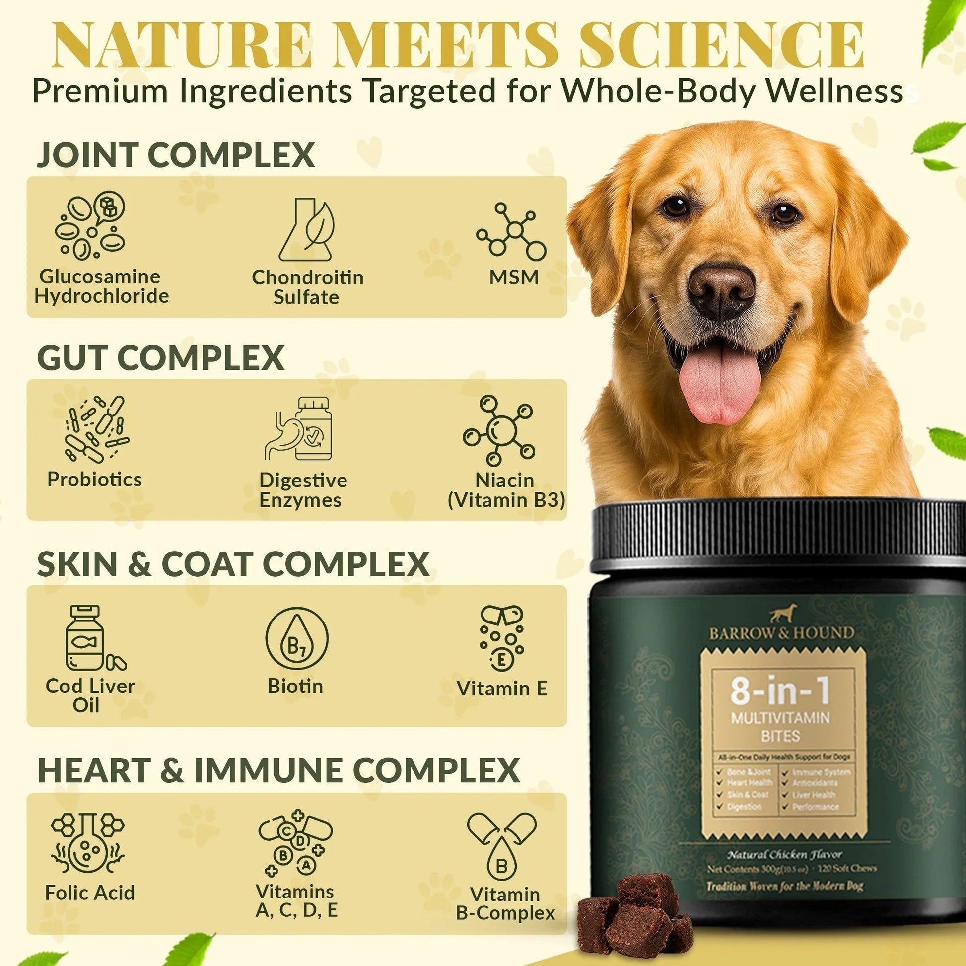 8-in-1 Daily Multivitamin Bites for Dogs – All-in-One Health Support, 120 Soft Chews Barrow & Hound