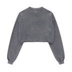 Washed Raw-Edge Cropped Crew Neck Sweatshirt