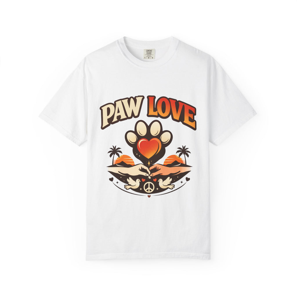 Paw Love T-Shirt — Retro Heart Paw Graphic Tee for Dog Lovers