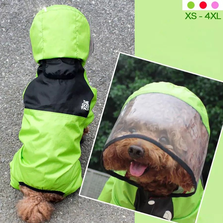 Pet raincoat transparent hood, water resistent jumpsuit