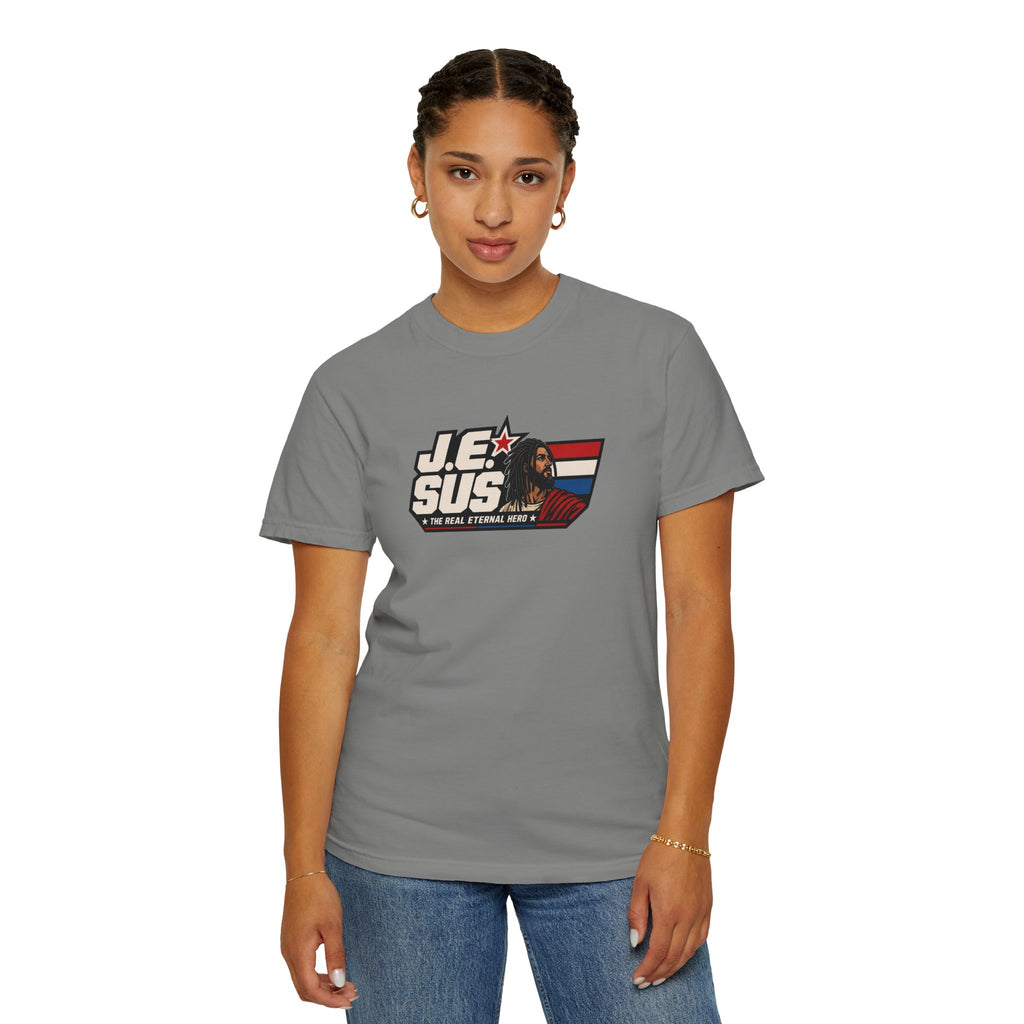 Jesus Retro Graphic T-Shirt — “J.E.SUS The Real Eternal Hero” Christian Vintage Tee