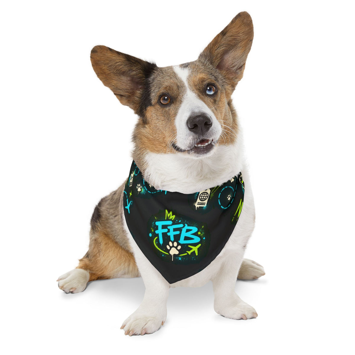 Graffiti FFB Dog Bandana Collar – Neon Paw Print