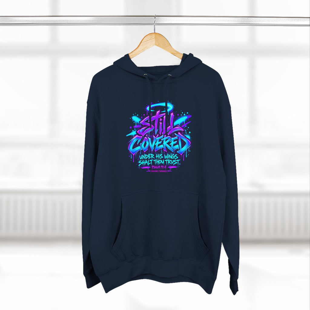 Christian Hoodie — "He Shall Cover Thee" Psalm 91:4 Graphic Fleece Hoodie