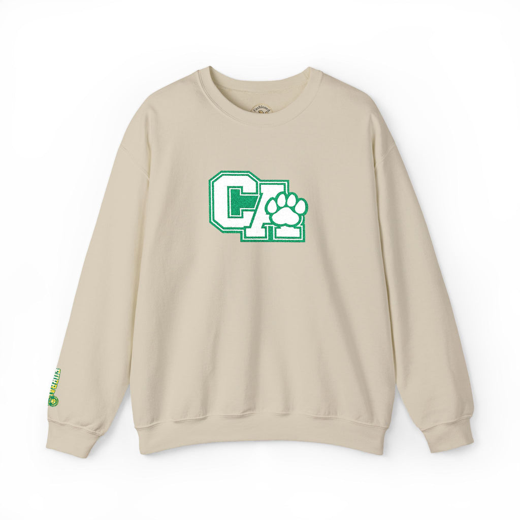 California Crewneck Sweatshirt — Green Vintage 'CA' Paw Logo