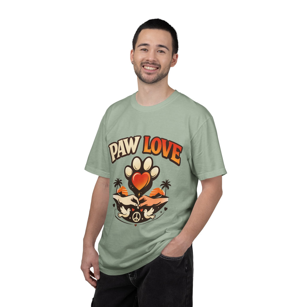 Paw Love T-Shirt — Retro Heart Paw Graphic Tee for Dog Lovers