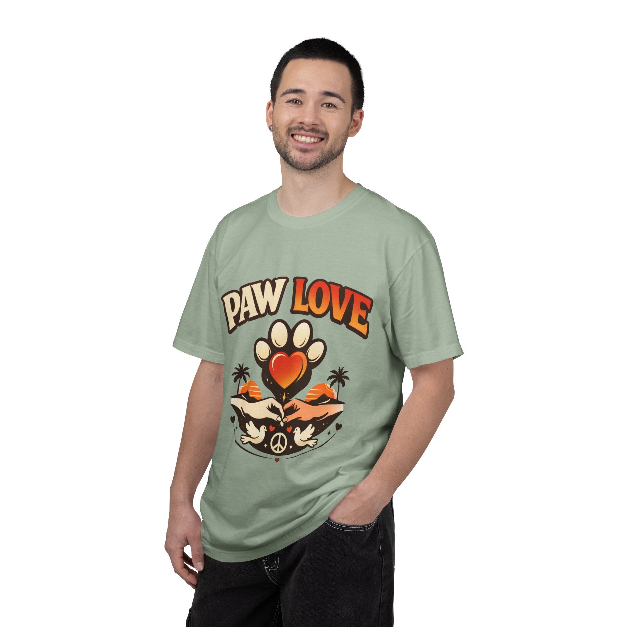 Paw Love T-Shirt — Retro Heart Paw Graphic Tee for Dog Lovers