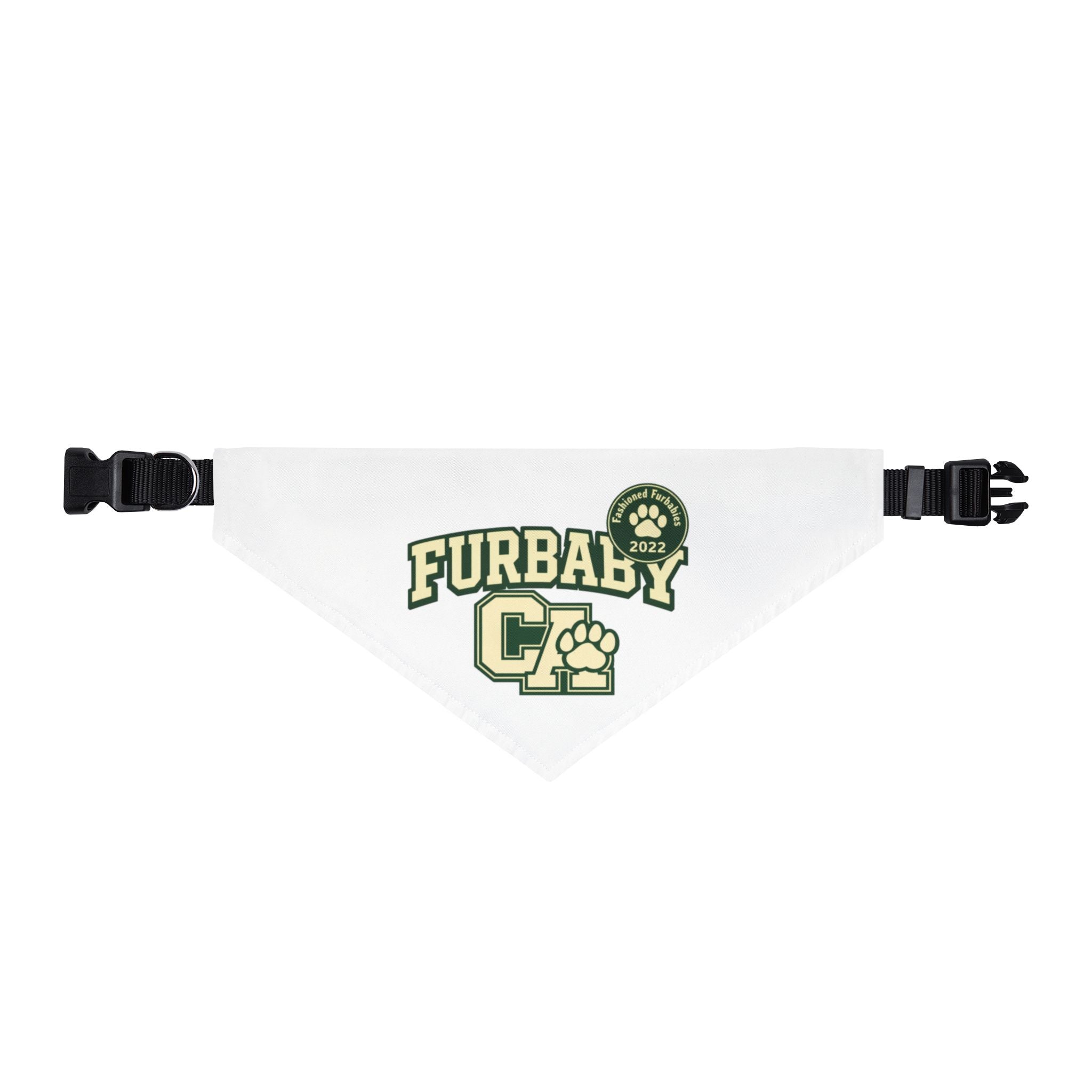 Clip-On Pet Bandana — California "Furbaby" Retro Paw Print Collar Bandana Matching