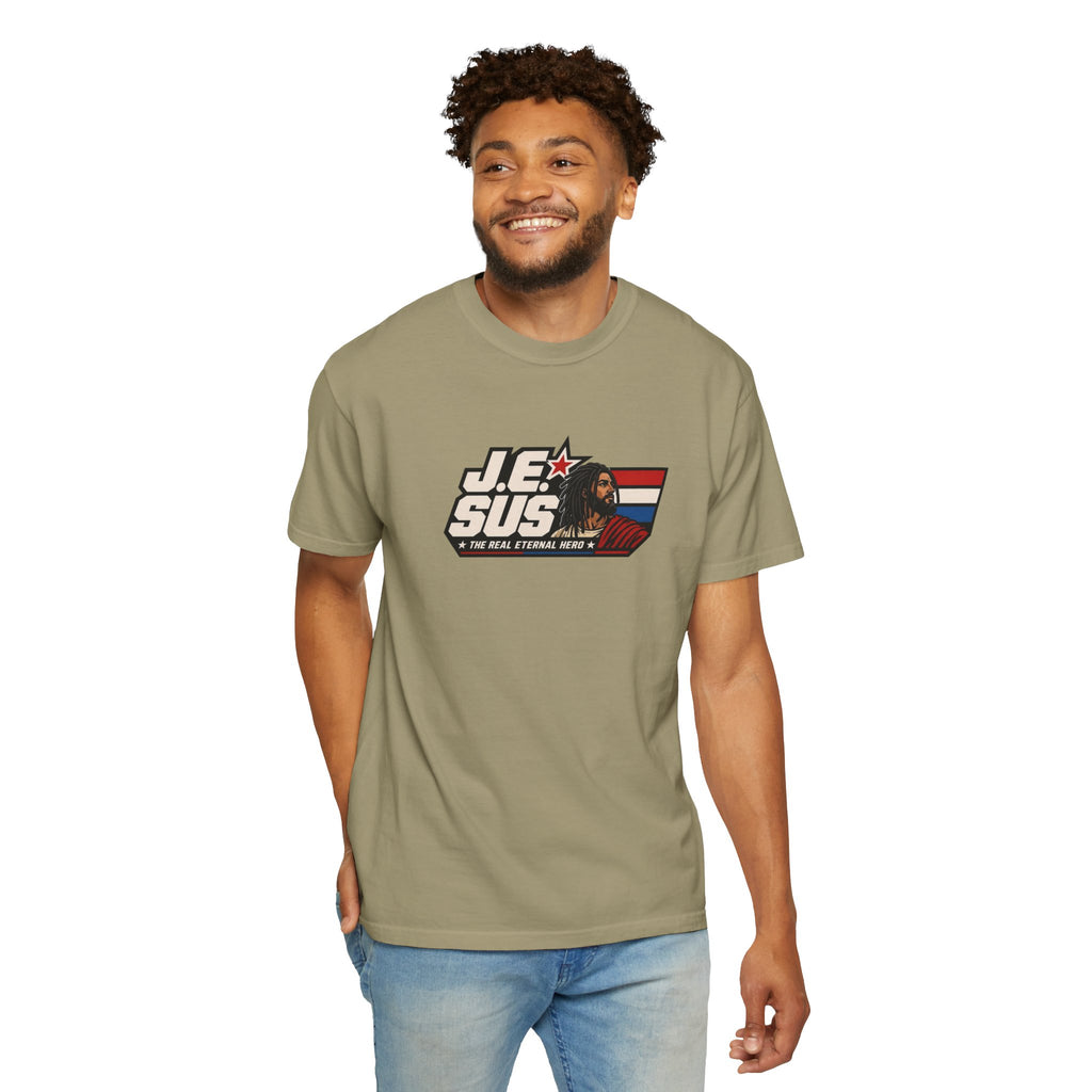 Jesus Retro Graphic T-Shirt — “J.E.SUS The Real Eternal Hero” Christian Vintage Tee