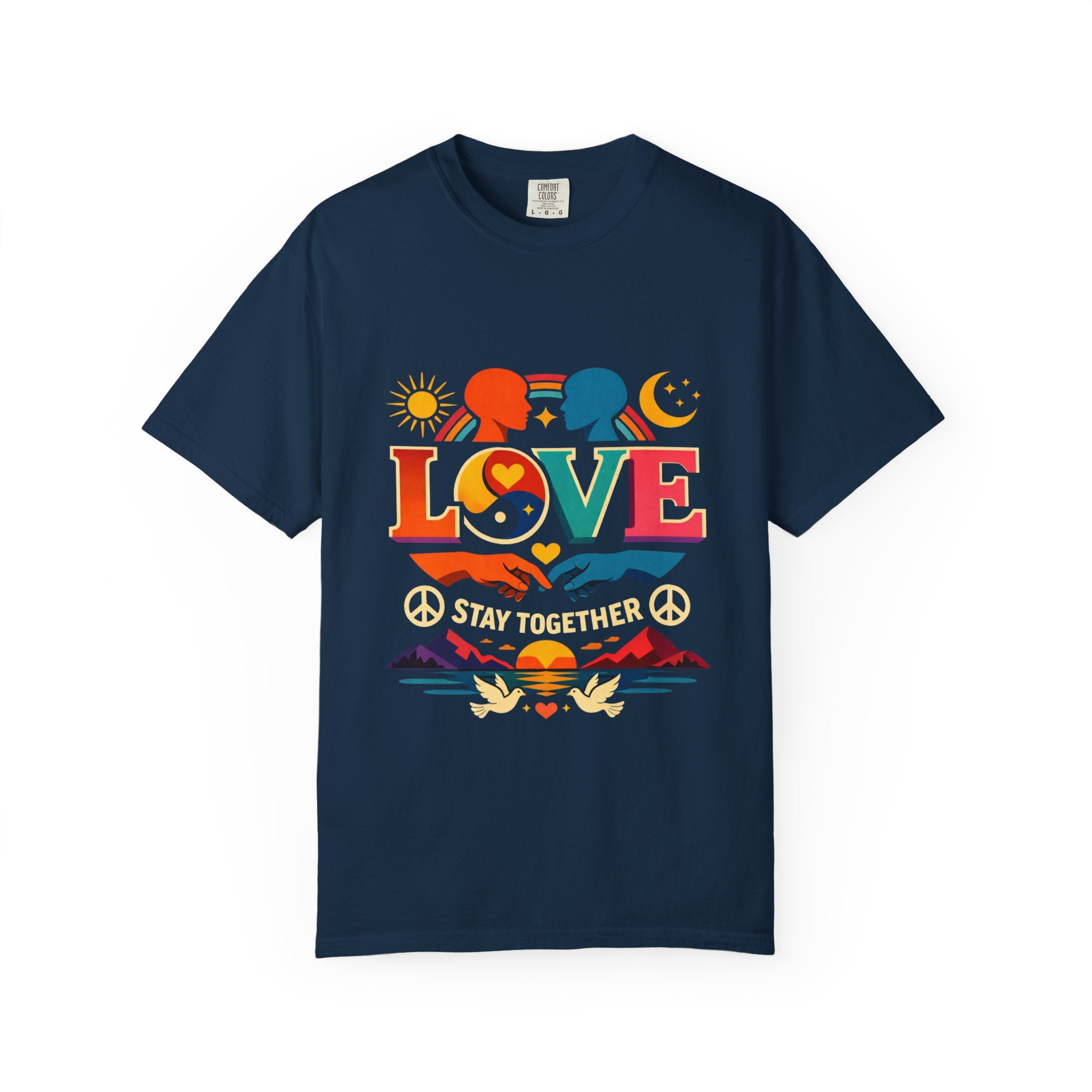 Love Together Retro Graphic T-Shirt — Colorful Peace & Unity Tee