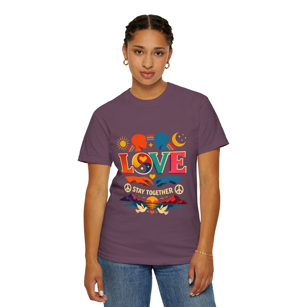 Love Together Retro Graphic T-Shirt — Colorful Peace & Unity Tee