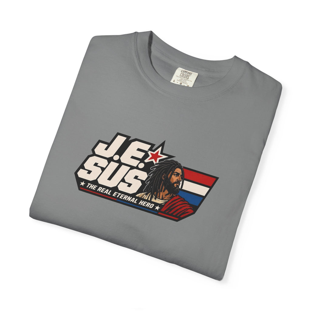 Jesus Retro Graphic T-Shirt — “J.E.SUS The Real Eternal Hero” Christian Vintage Tee