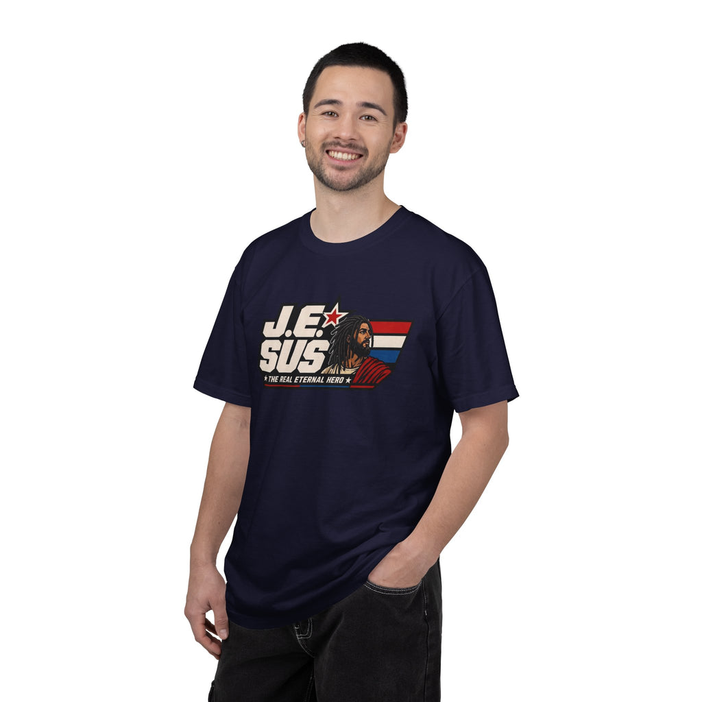 Jesus Retro Graphic T-Shirt — “J.E.SUS The Real Eternal Hero” Christian Vintage Tee
