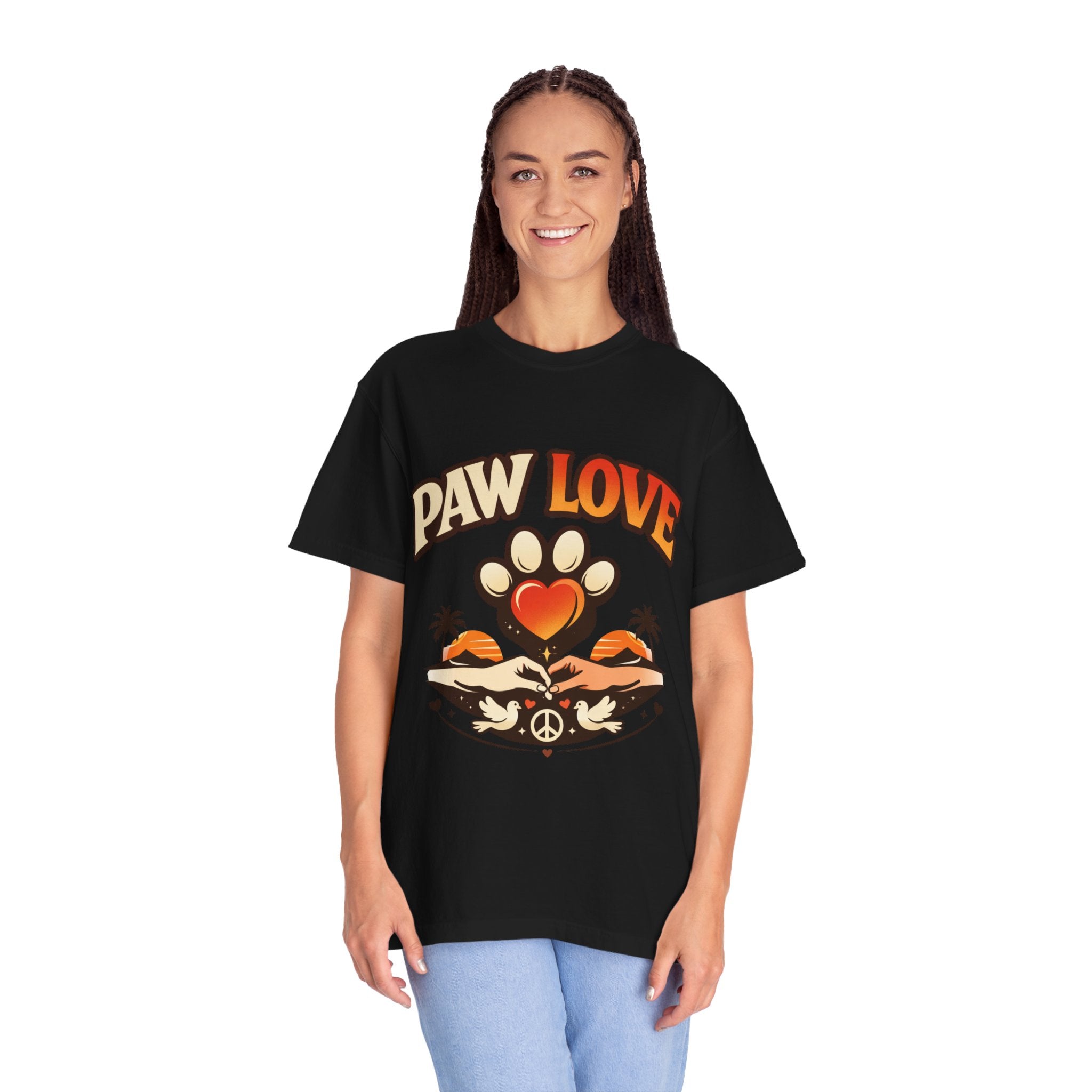 Paw Love T-Shirt — Retro Heart Paw Graphic Tee for Dog Lovers