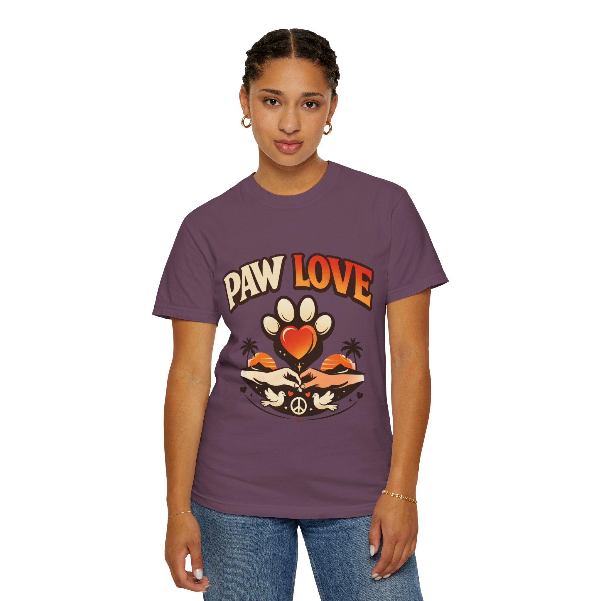 Paw Love T-Shirt — Retro Heart Paw Graphic Tee for Dog Lovers