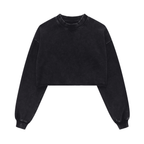 Washed Raw-Edge Cropped Crew Neck Sweatshirt
