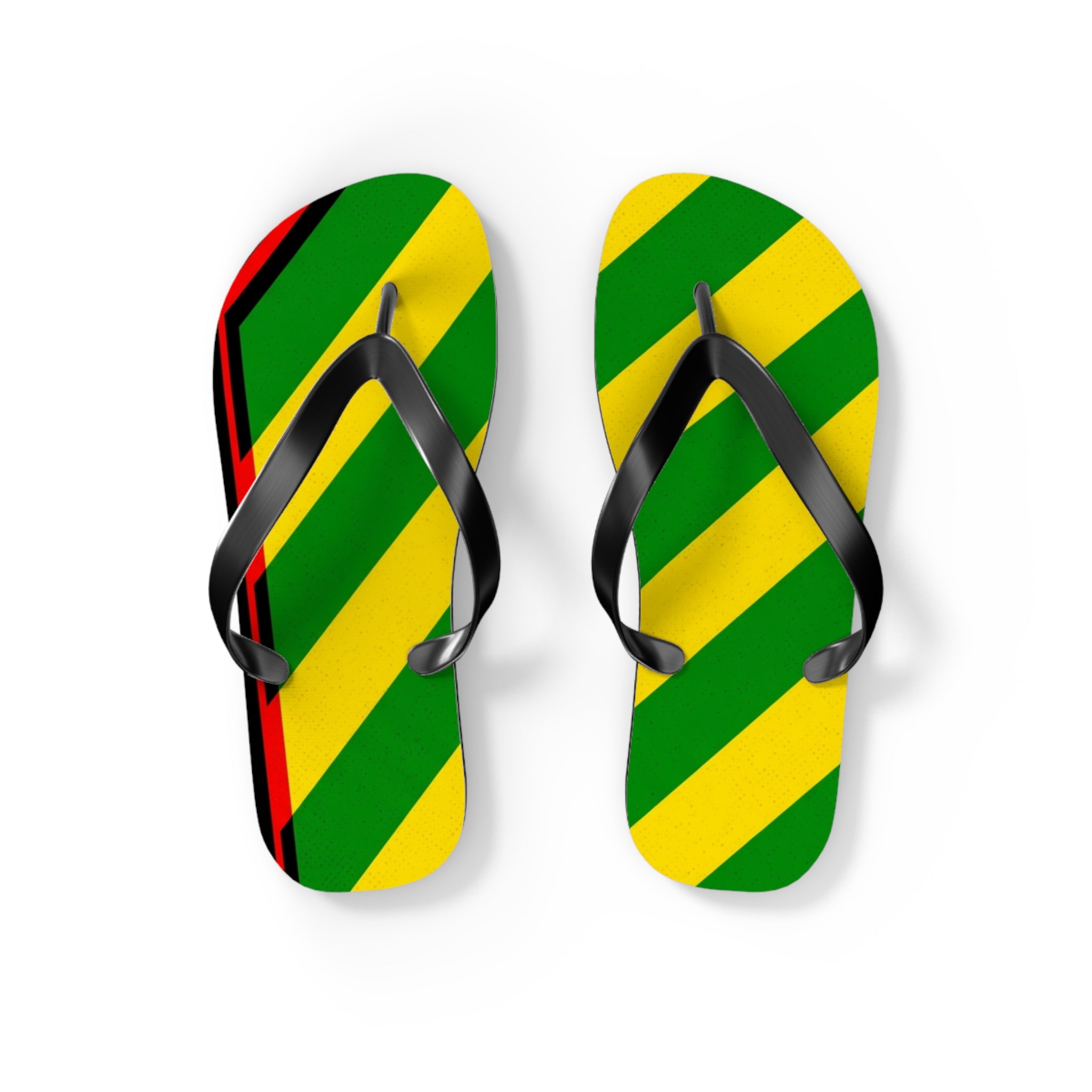 Jamaican Stripe Flip Flops – Green, Yellow & Black Beach Sandals
