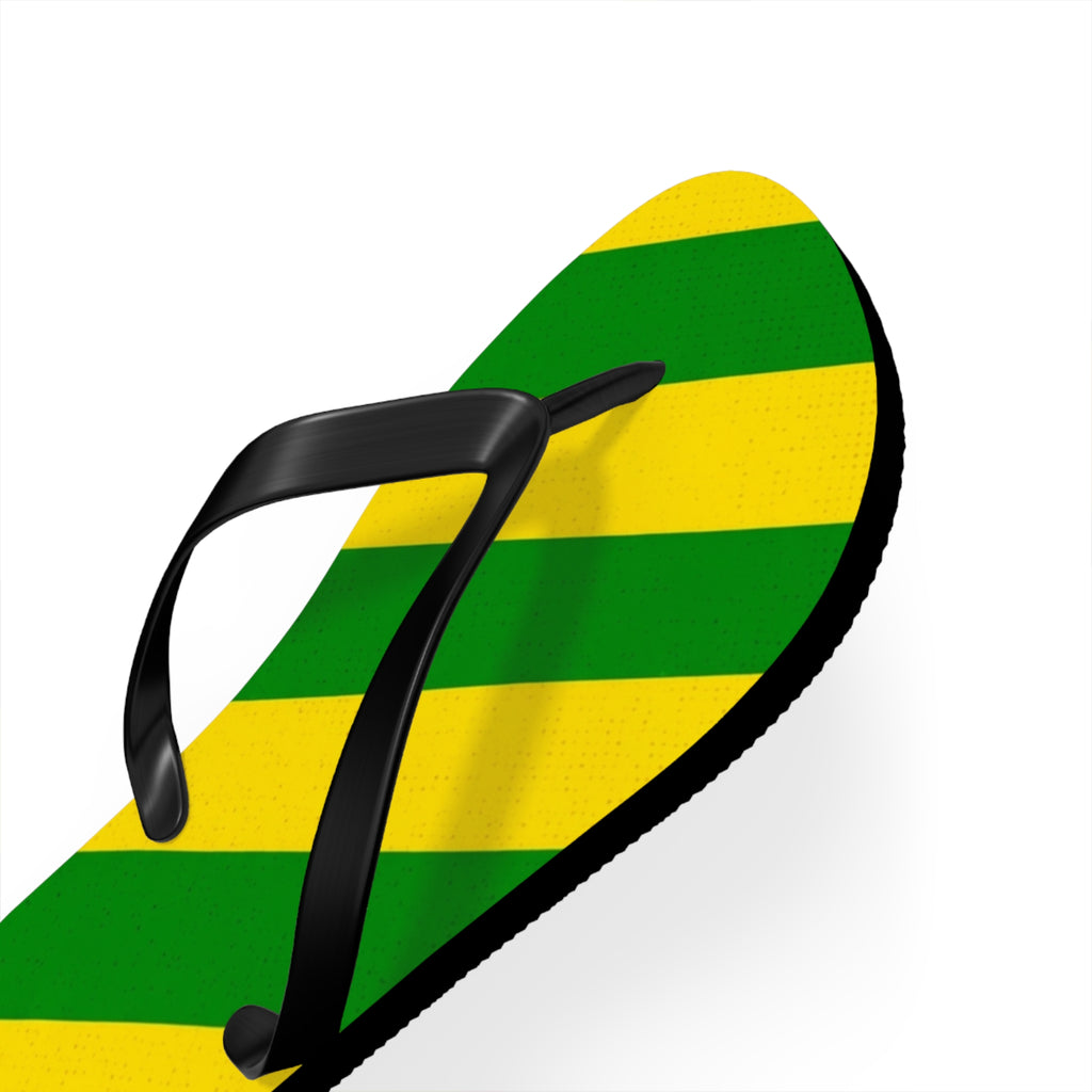 Jamaican Stripe Flip Flops – Green, Yellow & Black Beach Sandals