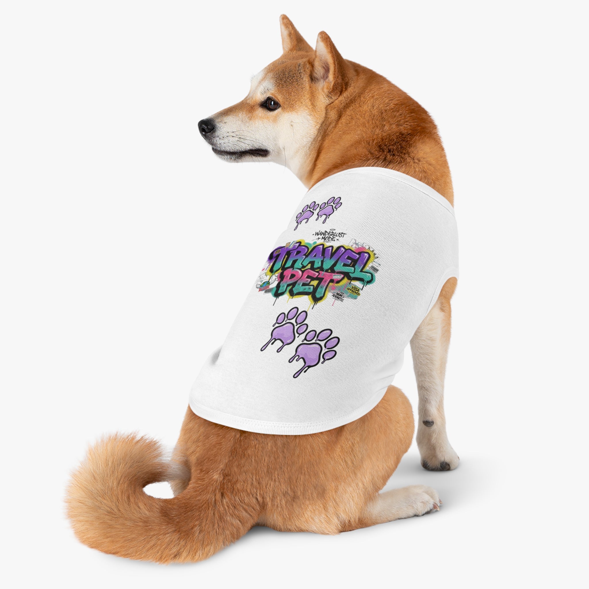 Graffiti Paw Print Travel Pet Tank Top — Trendy Street-Style Dog Shirt Matching Human Shirt