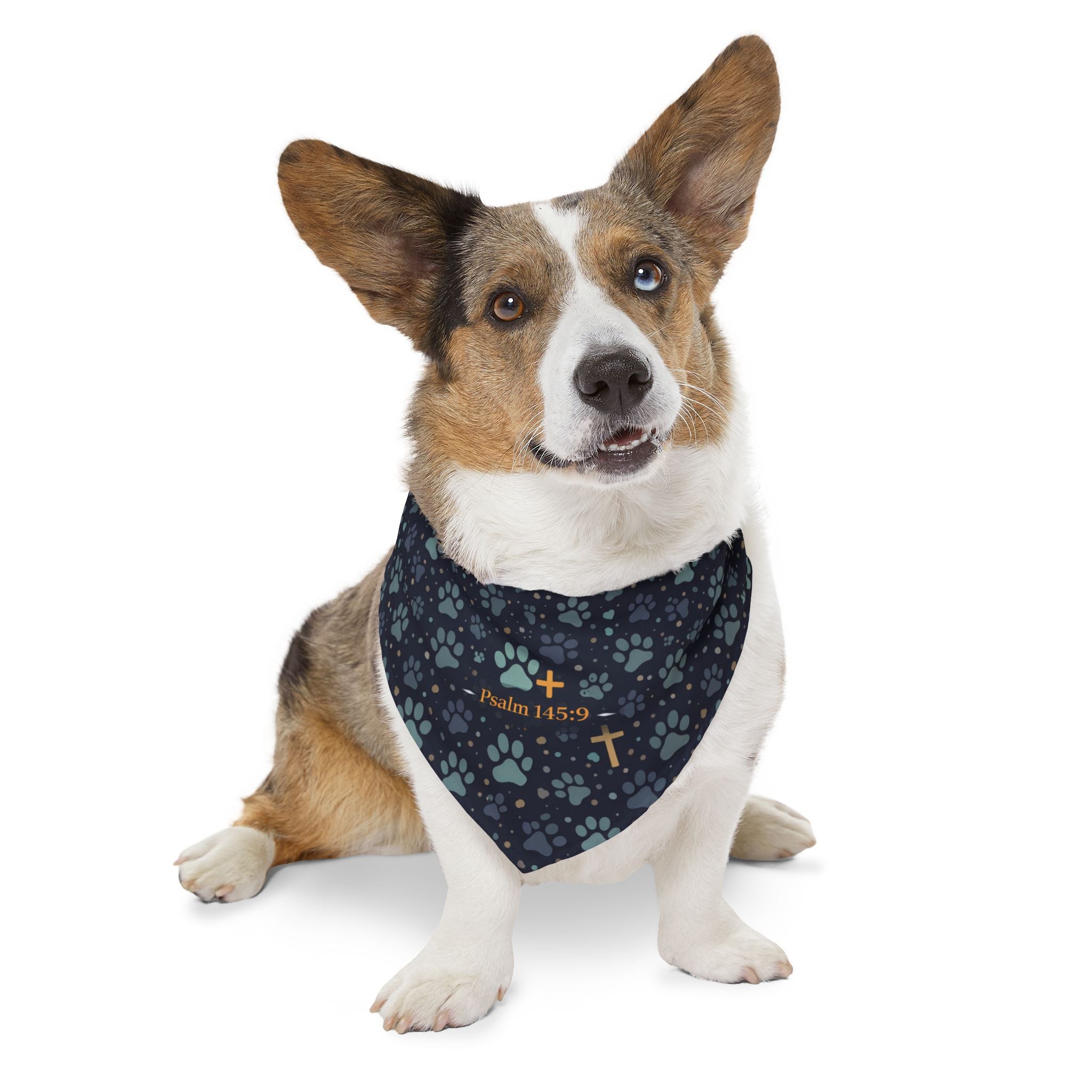 Religious Paw Print Pet Bandana Collar — Psalm 34:5 Dog Scarf,  , Matching Human Shirt Available