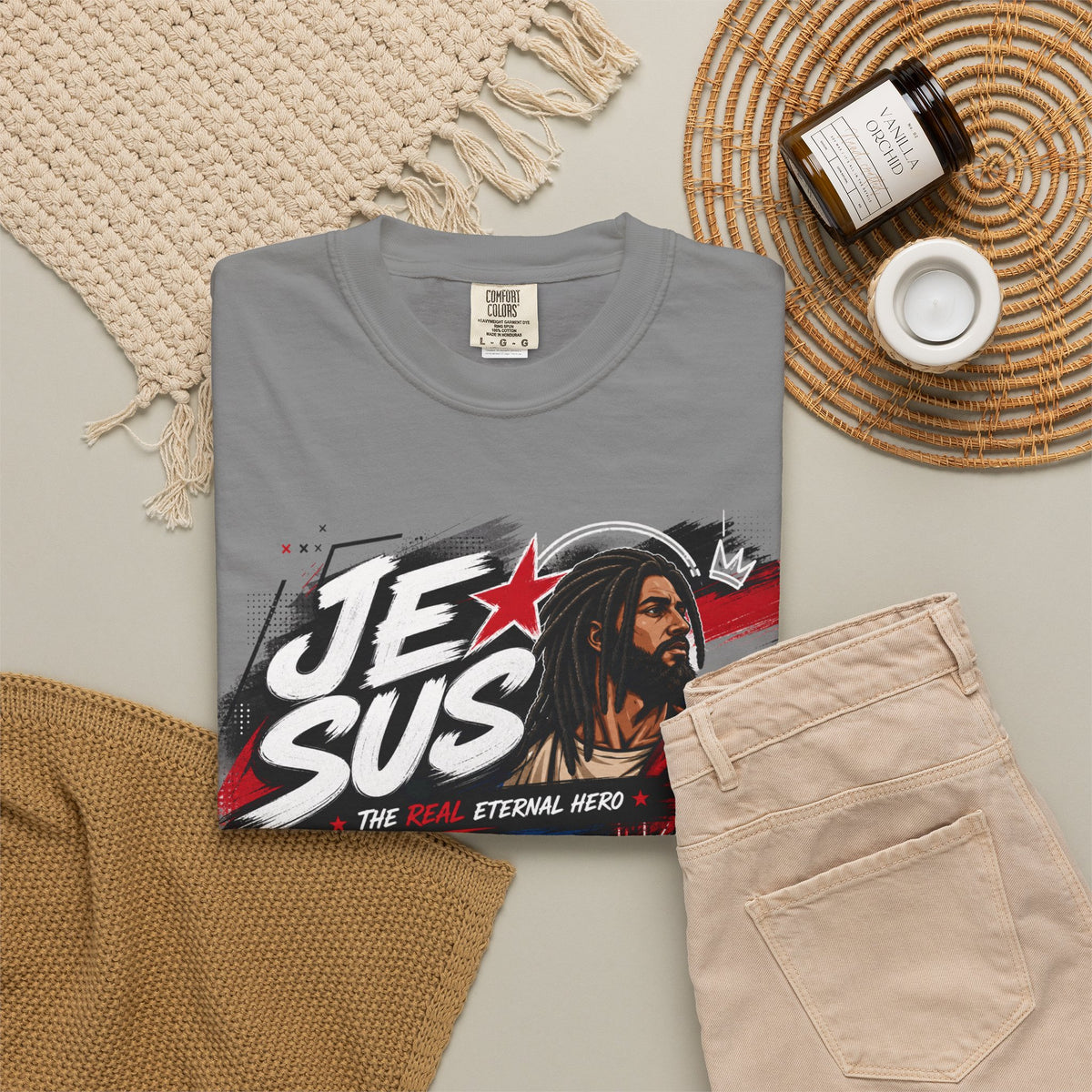 Jesus Retro Graphic T-Shirt — “J.E.SUS The Real Eternal Hero” Christian Vintage Tee