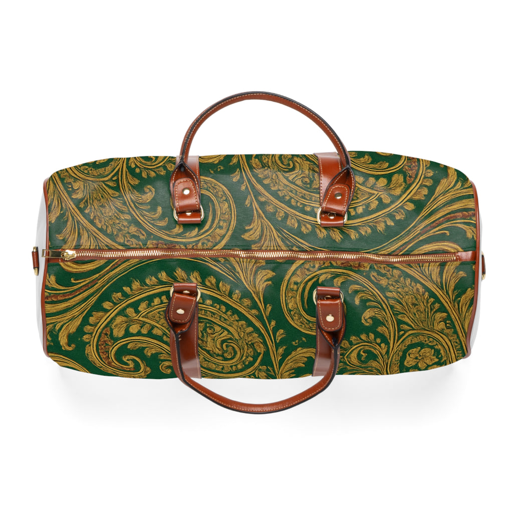 Vintage Baroque Waterproof Travel Bag — Green & Gold Weekender Duffel