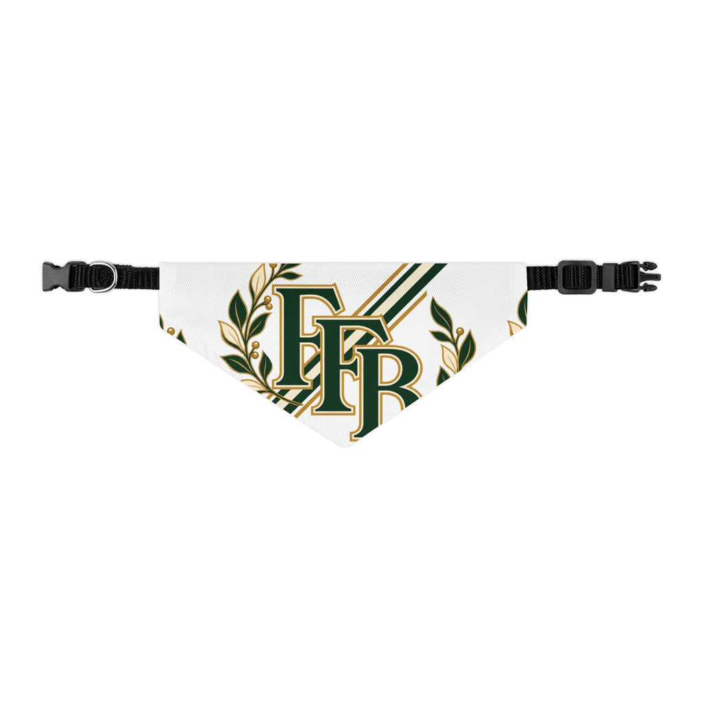 Monogram Laurel Pet Bandana Collar — Green & Gold FFB Crest