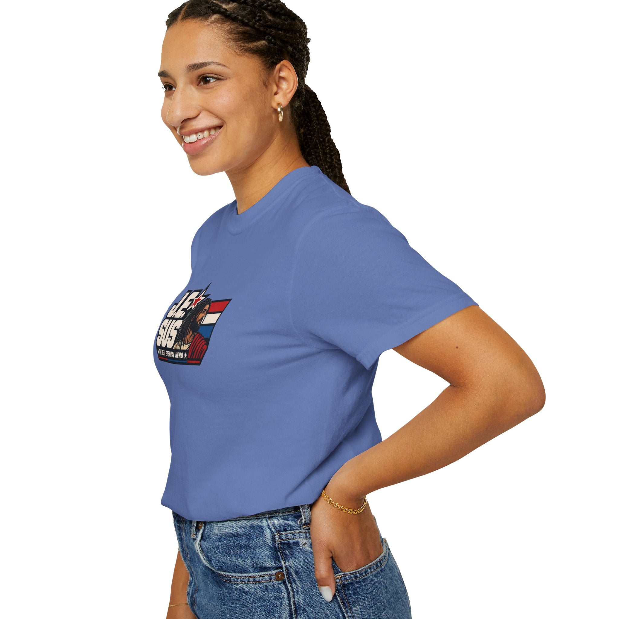 Jesus Retro Graphic T-Shirt — “J.E.SUS The Real Eternal Hero” Christian Vintage Tee