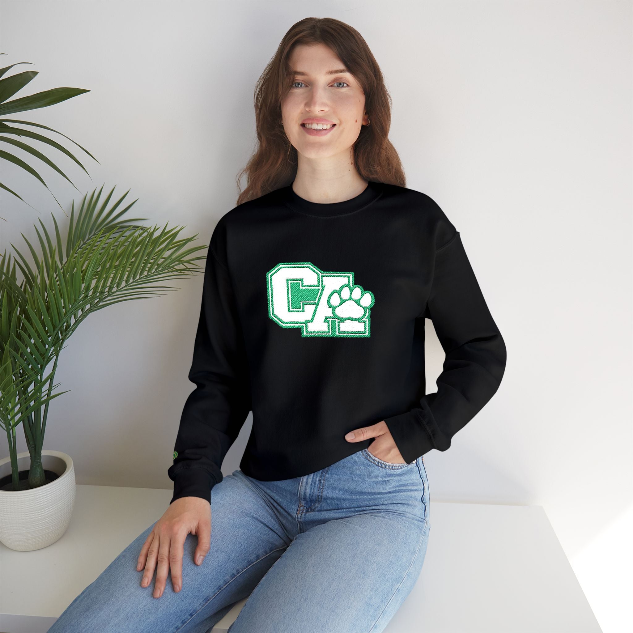 California Crewneck Sweatshirt — Green Vintage 'CA' Paw Logo