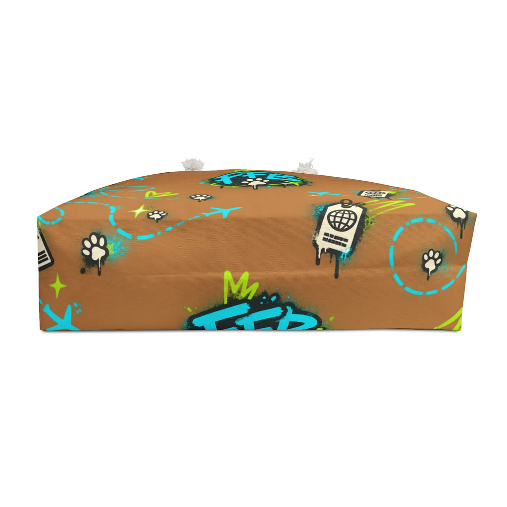 FFB Pawprint Weekender Bag — Travel Tote with Fun Phone & Plane Pattern