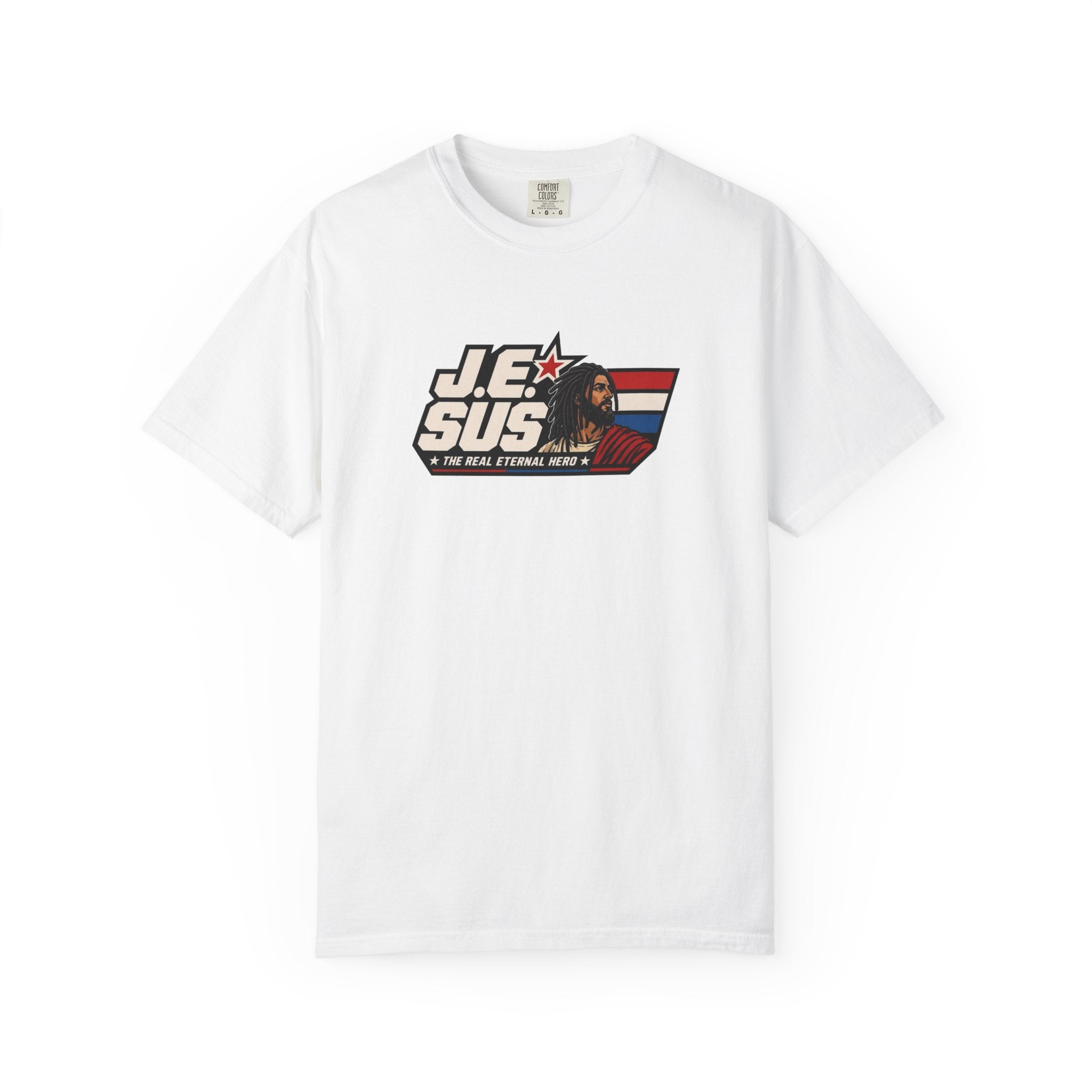 Jesus Retro Graphic T-Shirt — “J.E.SUS The Real Eternal Hero” Christian Vintage Tee