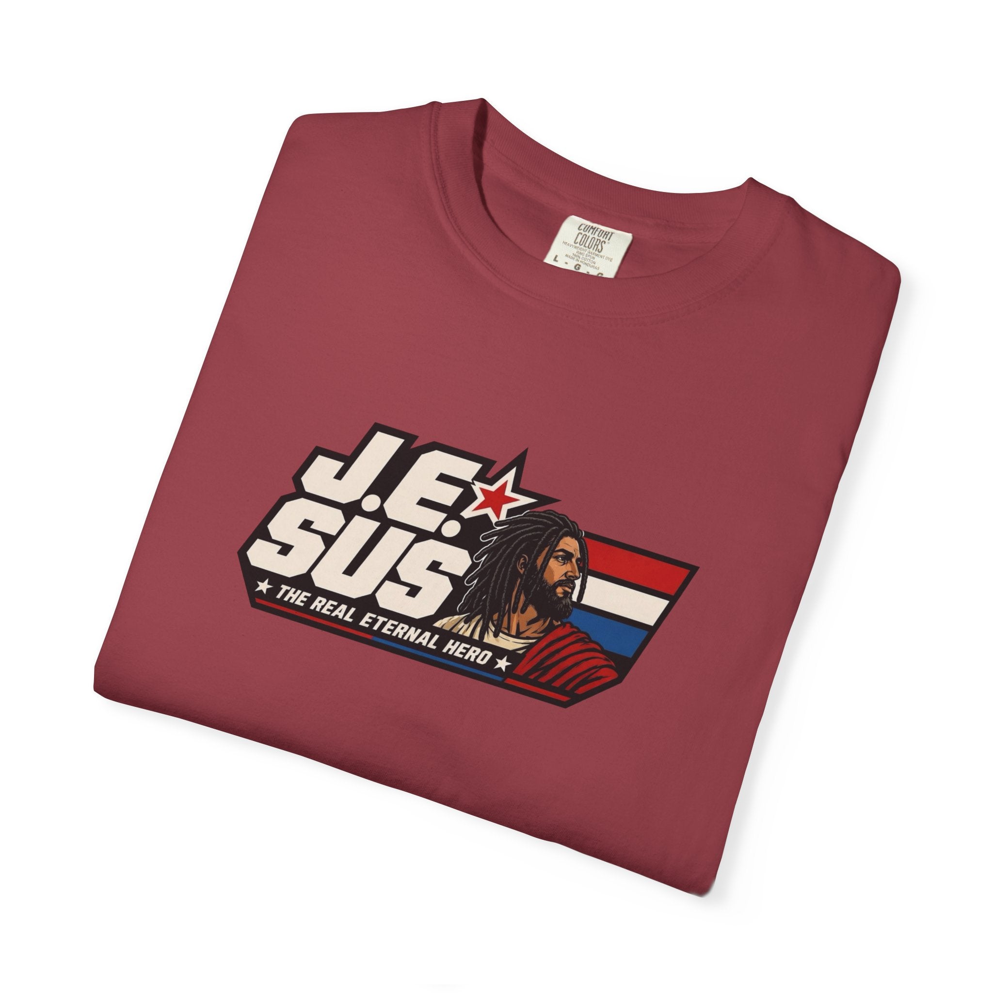 Jesus Retro Graphic T-Shirt — “J.E.SUS The Real Eternal Hero” Christian Vintage Tee