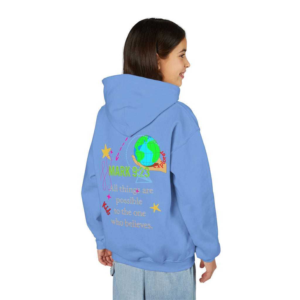 Youth Hoodie — “Little Vessels” Princess Christian Kids Sweatshirt (Mark 9:23, All Things Possible)