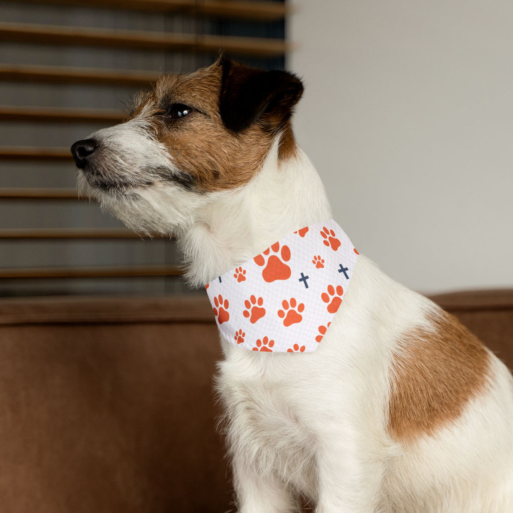 Orange Paw Print Pet Bandana Collar – Cute Dog & Cat Accessory, Matching Human Apparel Available