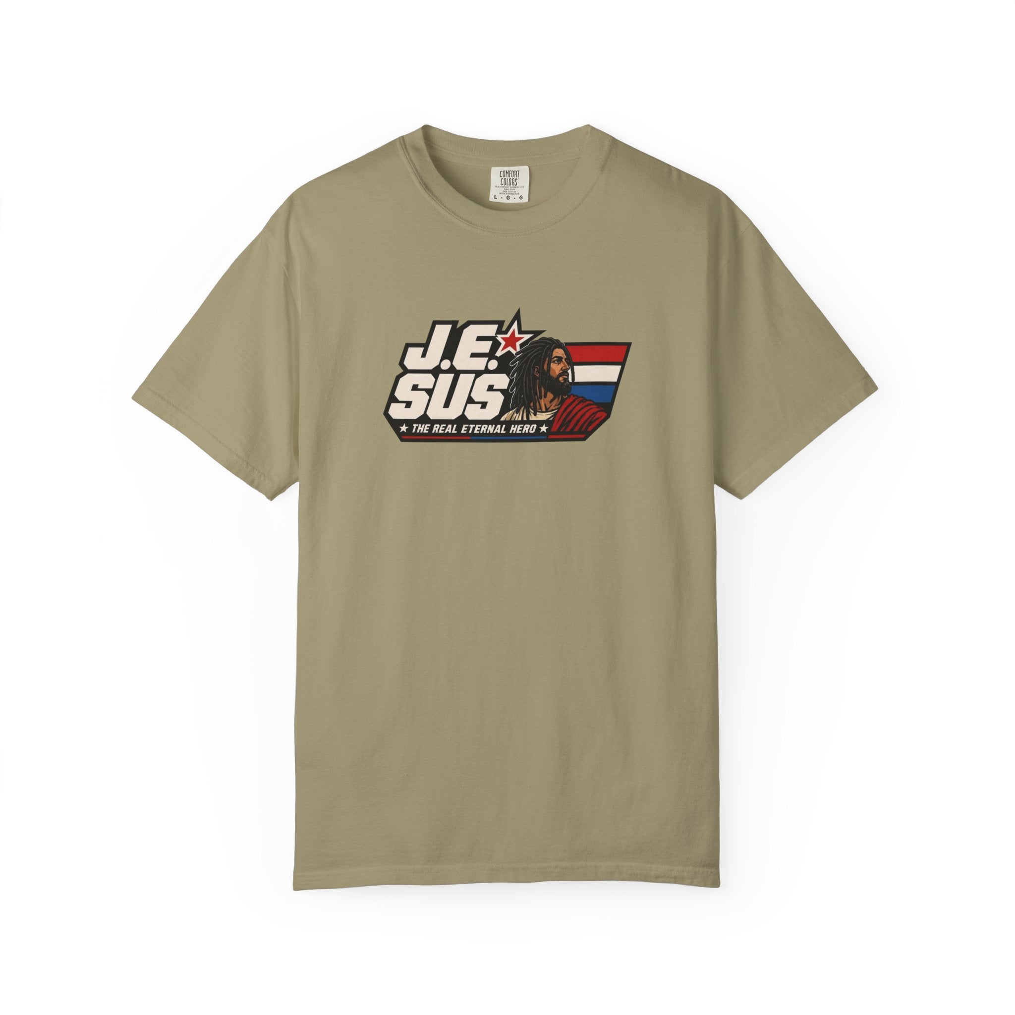 Jesus Retro Graphic T-Shirt — “J.E.SUS The Real Eternal Hero” Christian Vintage Tee