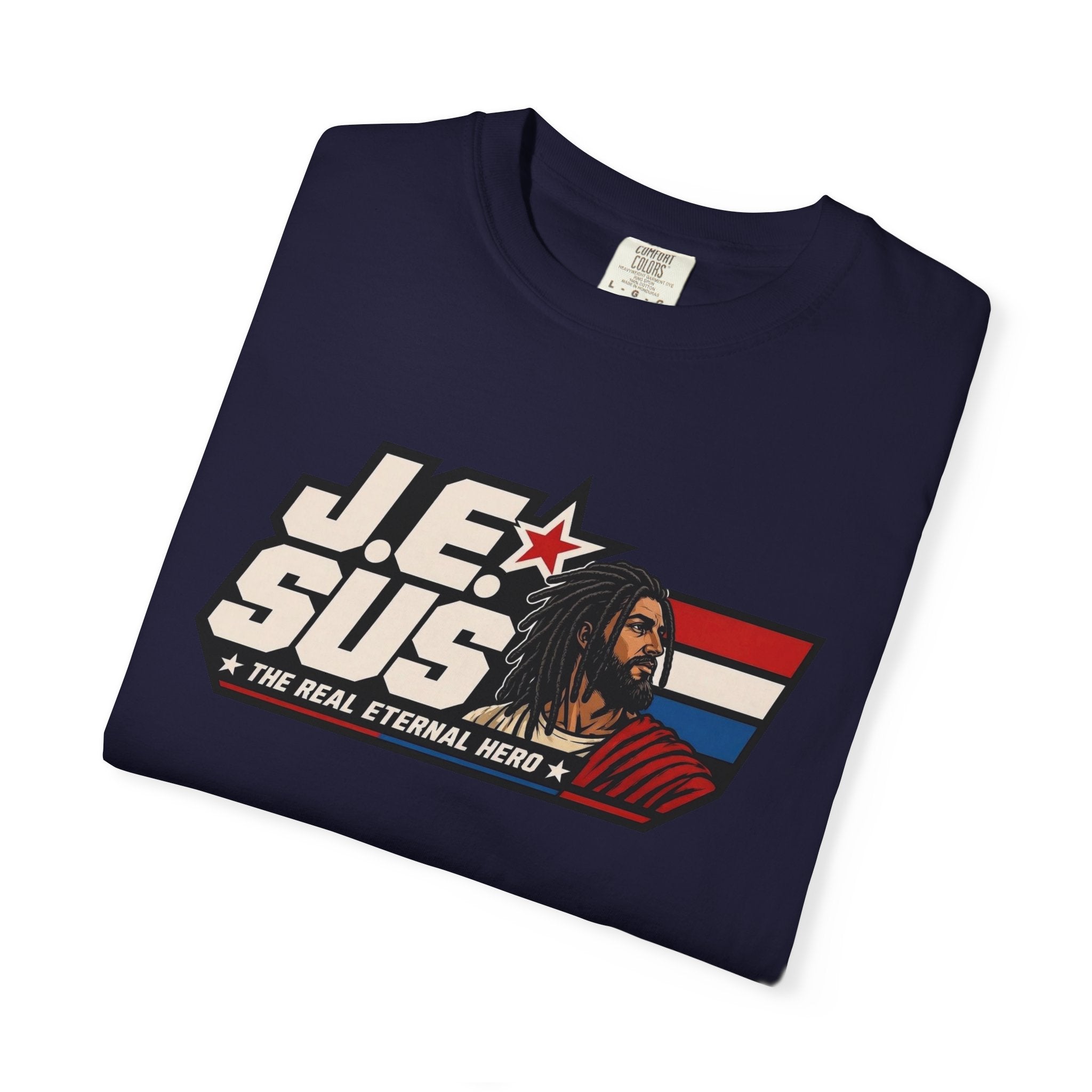 Jesus Retro Graphic T-Shirt — “J.E.SUS The Real Eternal Hero” Christian Vintage Tee