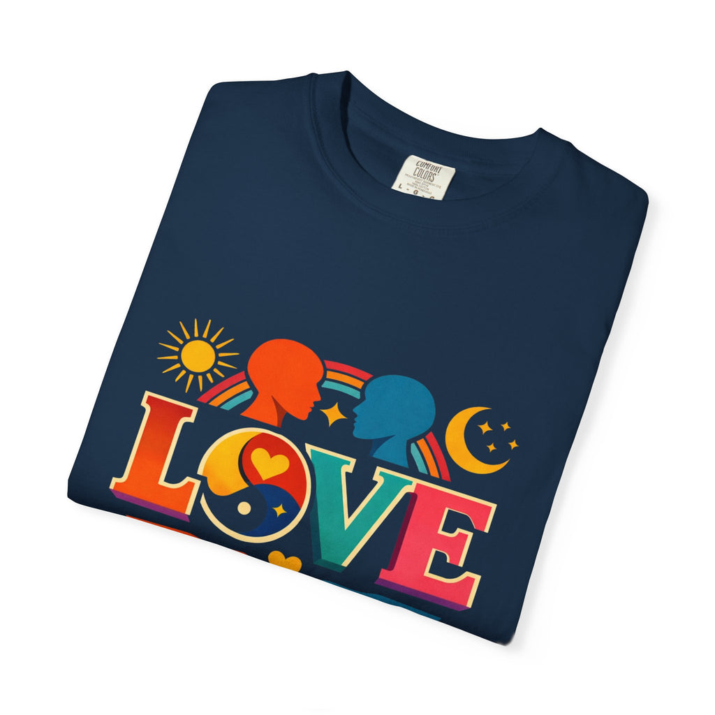 Love Together Retro Graphic T-Shirt — Colorful Peace & Unity Tee