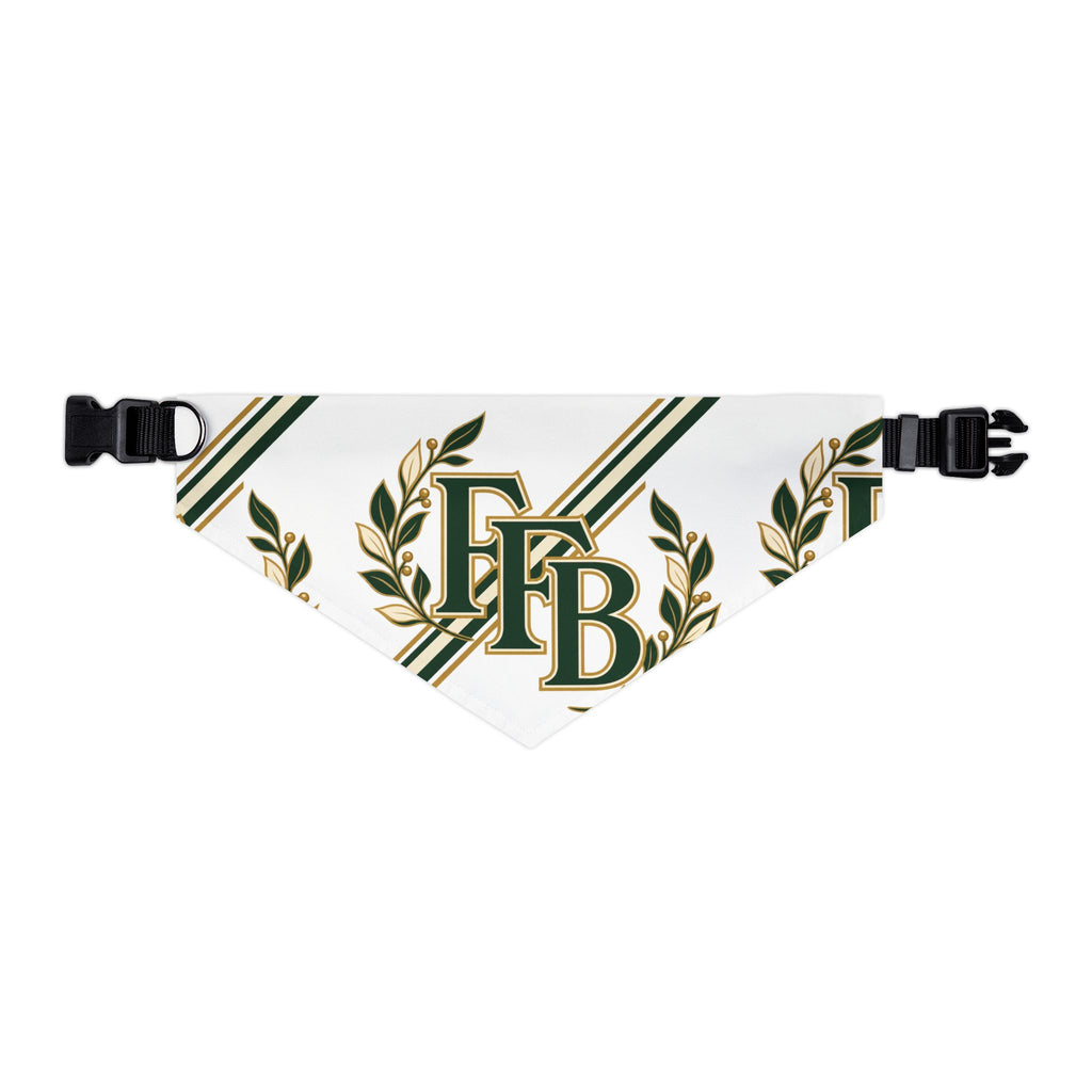 Monogram Laurel Pet Bandana Collar — Green & Gold FFB Crest
