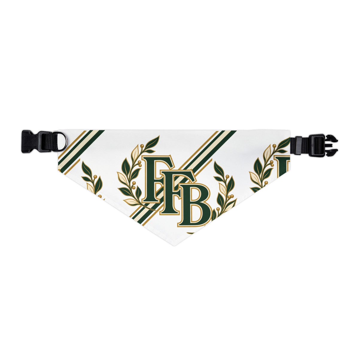 Monogram Laurel Pet Bandana Collar — Green & Gold FFB Crest