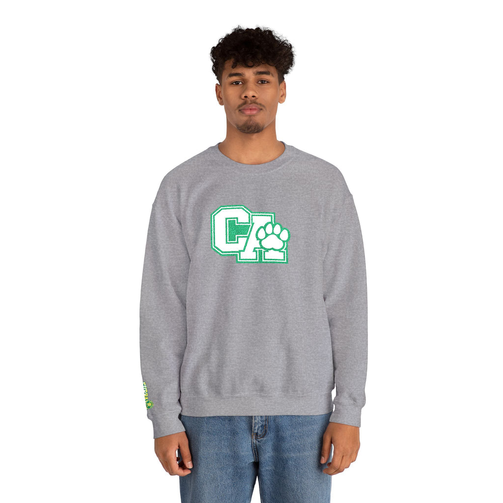 California Crewneck Sweatshirt — Green Vintage 'CA' Paw Logo