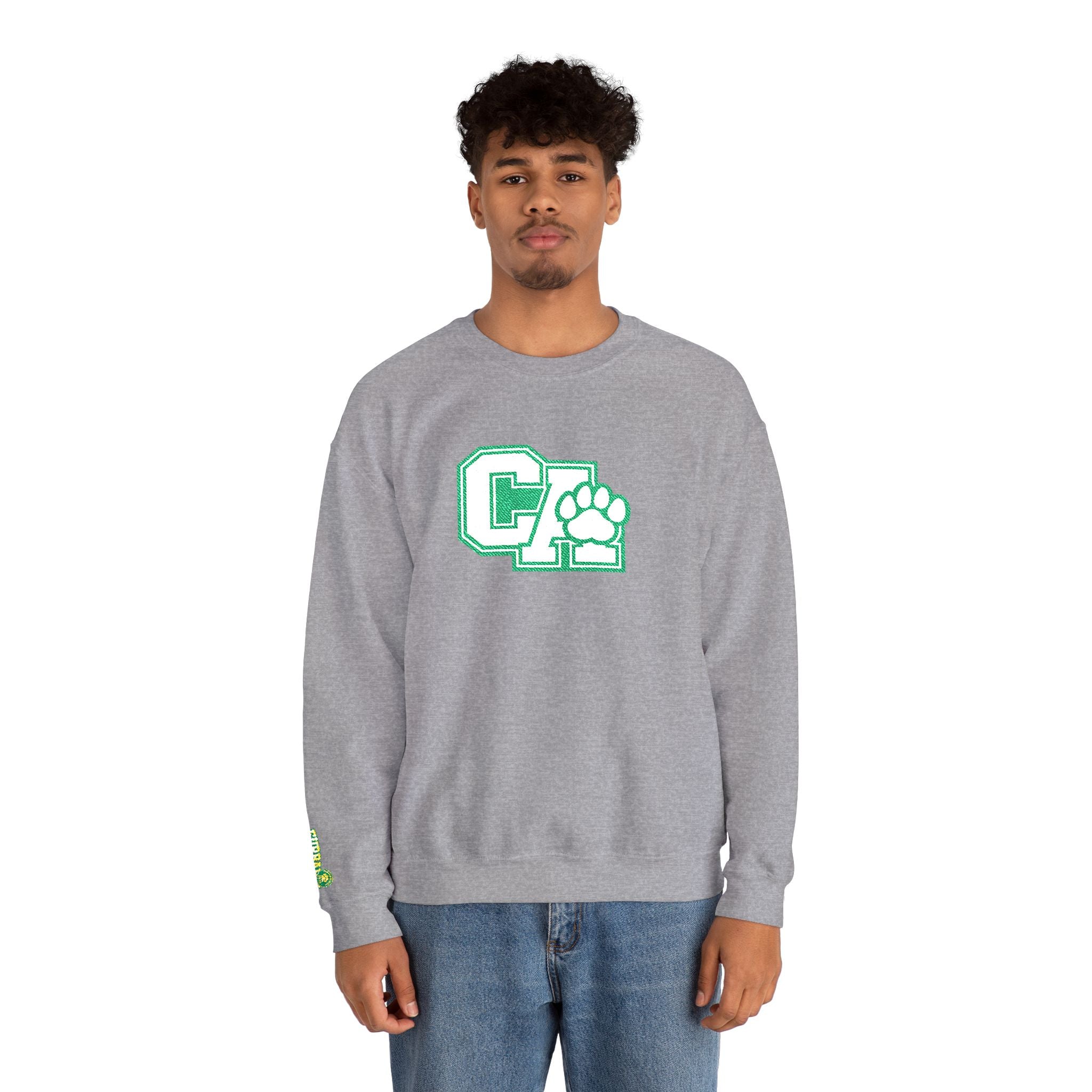 California Crewneck Sweatshirt — Green Vintage 'CA' Paw Logo