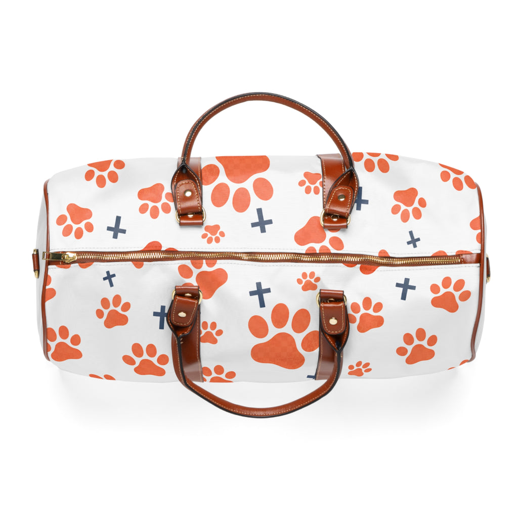Waterproof Travel Bag — Paw Print & Floral Weekender Duffel