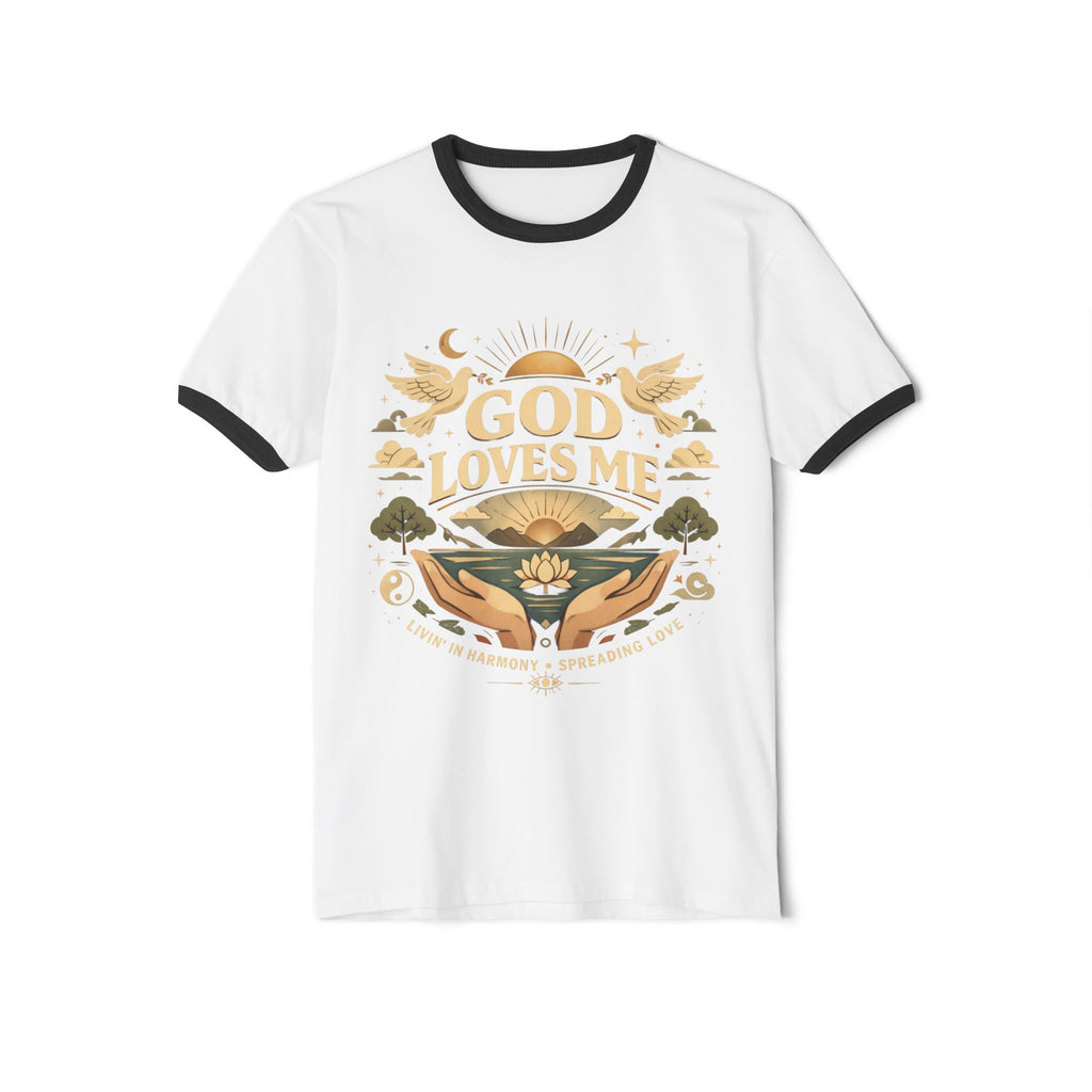 God Loves Me Ringer T-Shirt — Inspirational Christian Faith Graphic Tee