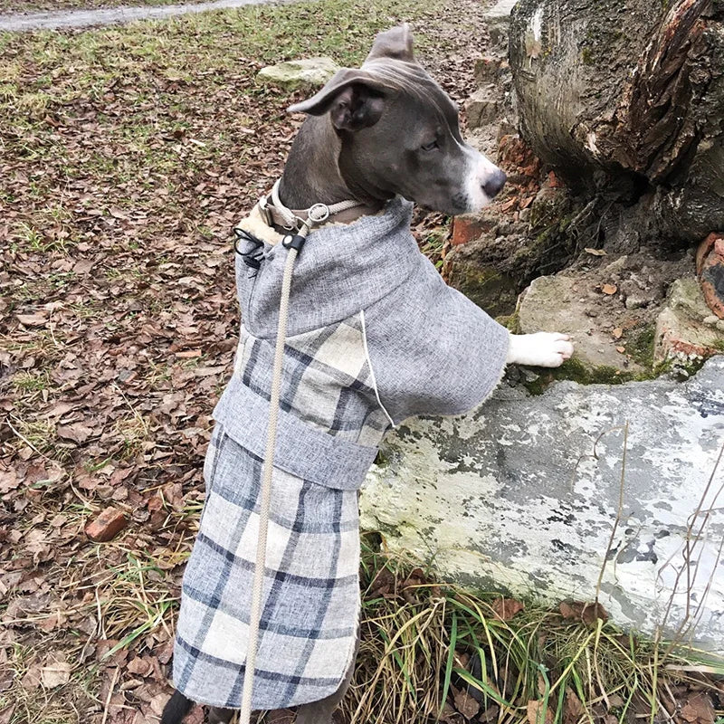 Plaid Fleece Dog Coat with Adjustable Belt