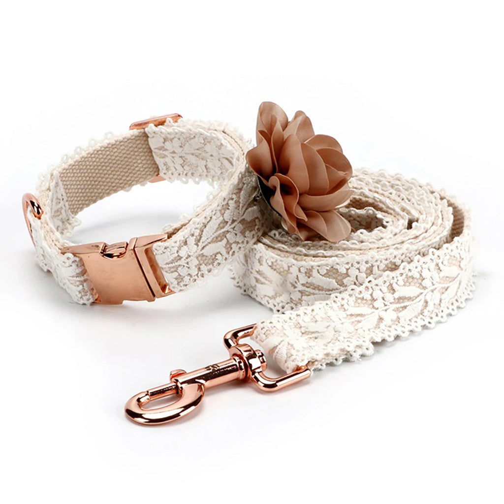 Beauty Floral Lace Dog Collar & Leash Set