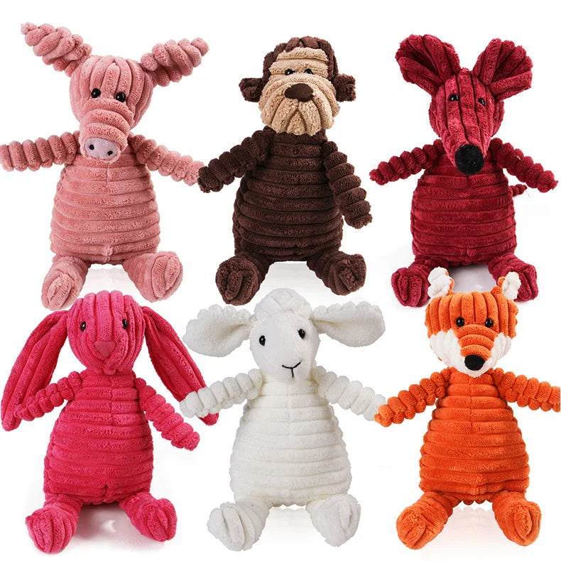 Squeaky Plush Dog Molar Toy — Corduroy Animal Characters for Chewing, Dental Health & Play | 18 Stylesh