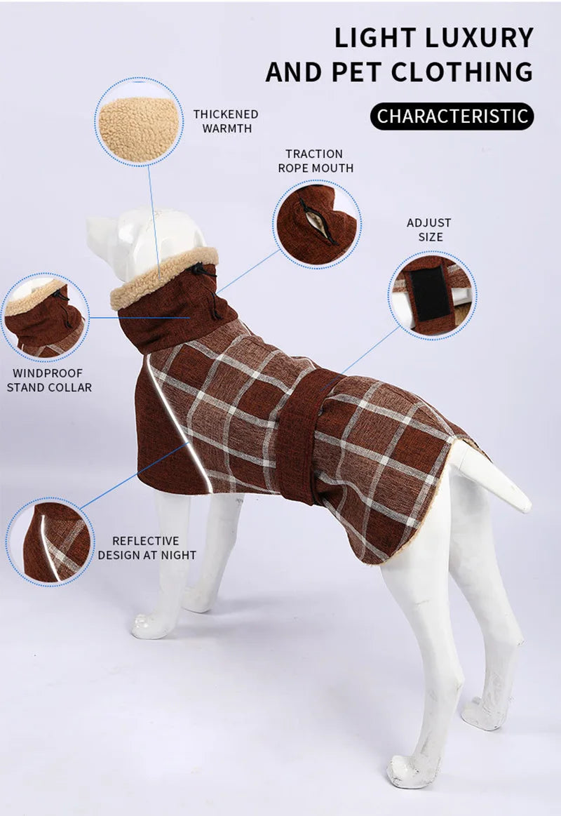 Plaid Fleece Dog Coat with Adjustable Belt