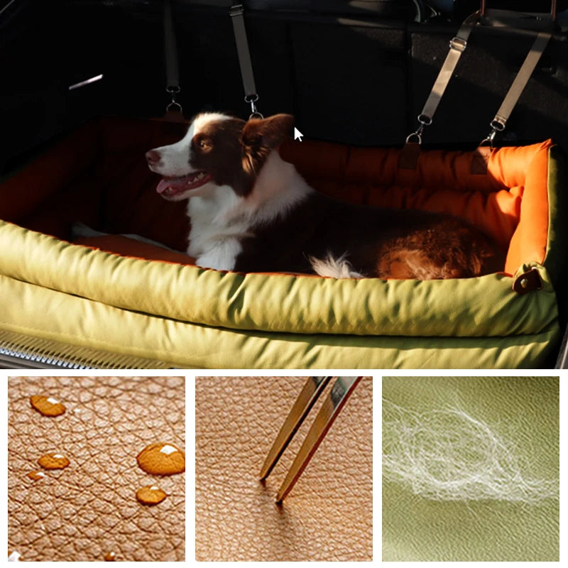 Luxury Dog Beds Faux Leather Dog Car Seat Booster Double Seats Pet Car Seat Bed with Safety Buckle  Pet Beds Fashioned Furbabies