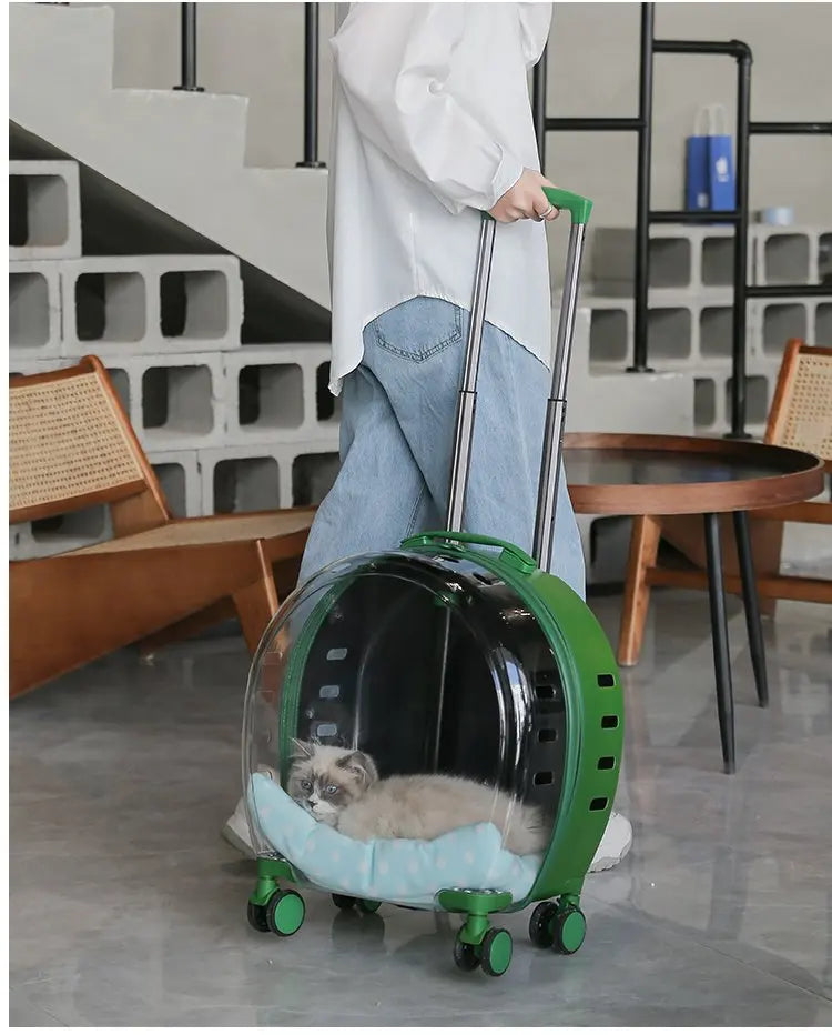 Pet Dog Trolley Backpack Portable Outdoor Cat Dog Carrier Bag Travel Wheeling  for t Transparent Case Pet Travel Suitcase