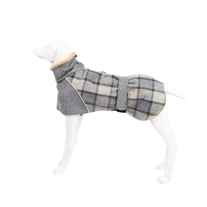 Plaid Fleece Dog Coat with Adjustable Belt